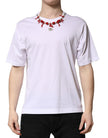 White Embellished Cotton Crew Neck T-shirt