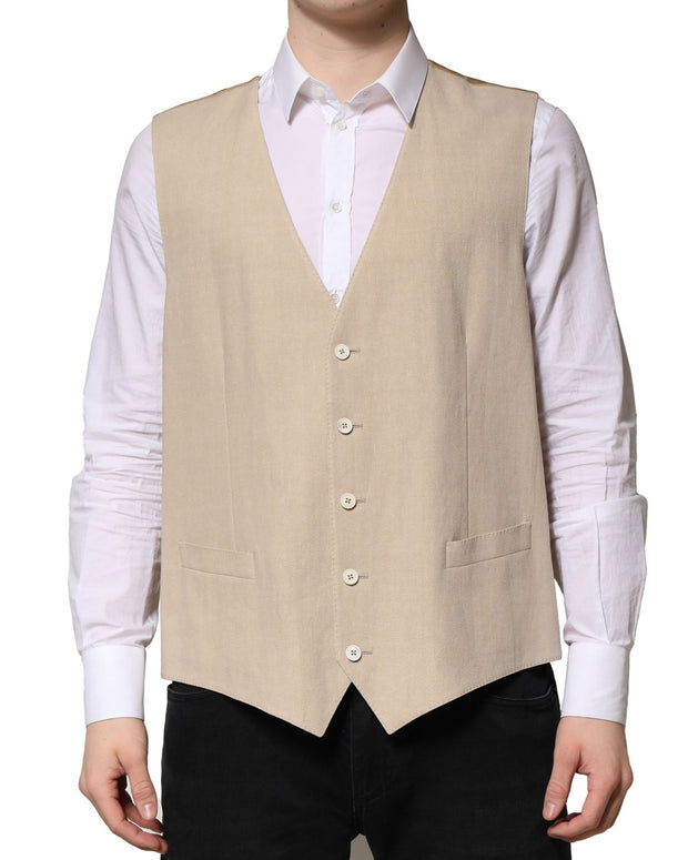 Beige Linen Dress Formal Men Waistcoat Vest