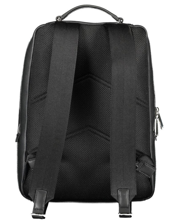 Black Polyester Men Backpack