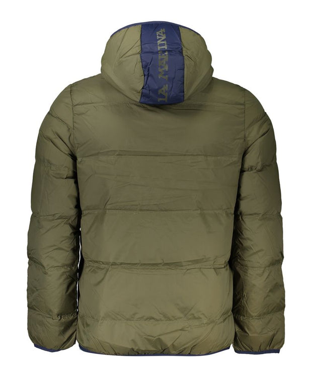 Elegant Green Hooded Jacket with Contrast Details