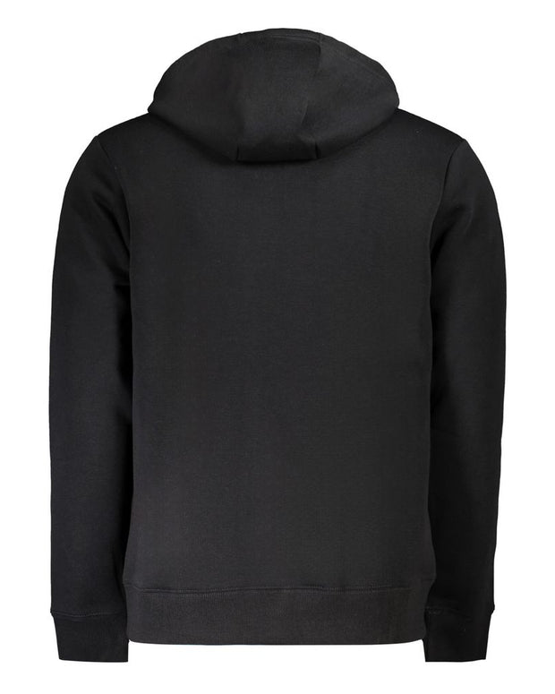 Black Cotton Men Sweater with Hood and Zip Pockets