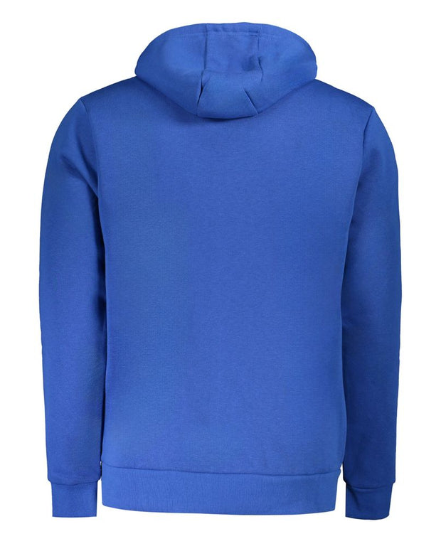 Blue Cotton Men Sweater with Hood and Pockets