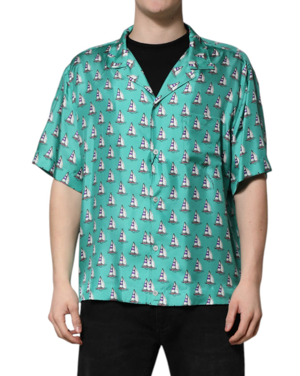 Green Printed Short Sleeves Casual Shirt