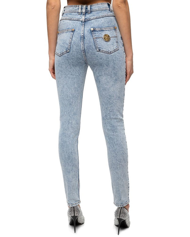 Blue Cotton Women's High-Waisted Jean