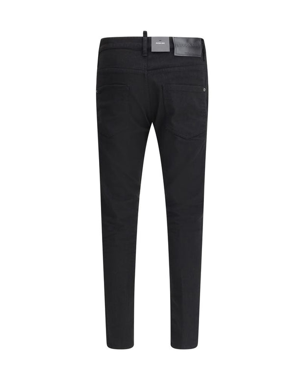 Black Cotton Straight-Leg Jeans