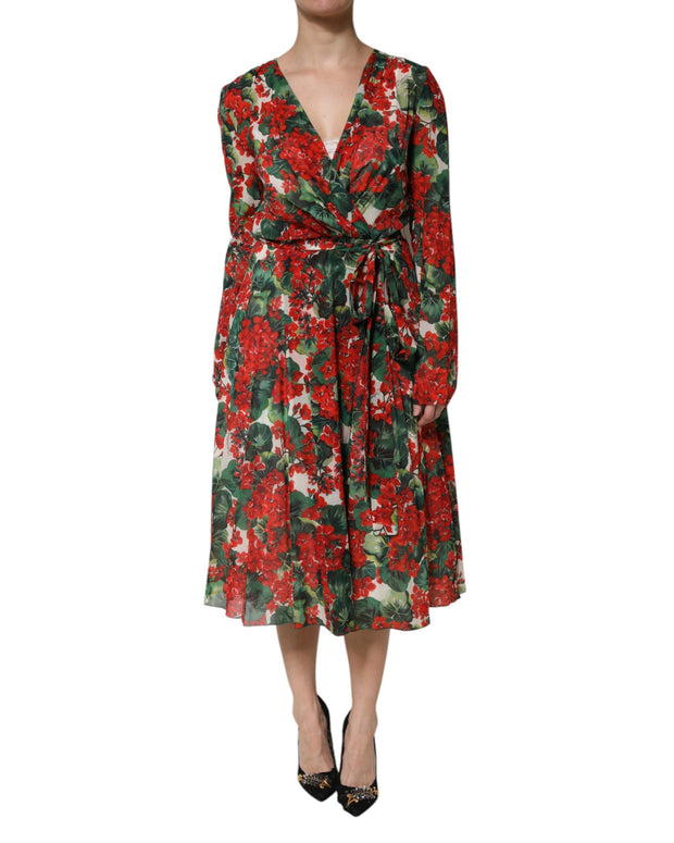 Multicolor Floral Long Sleeves V-neck Dress