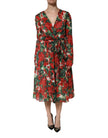 Multicolor Floral Long Sleeves V-neck Dress
