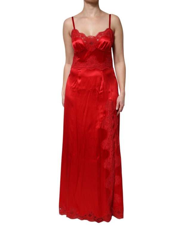Red Silk Sleeveless Maxi Long Dress