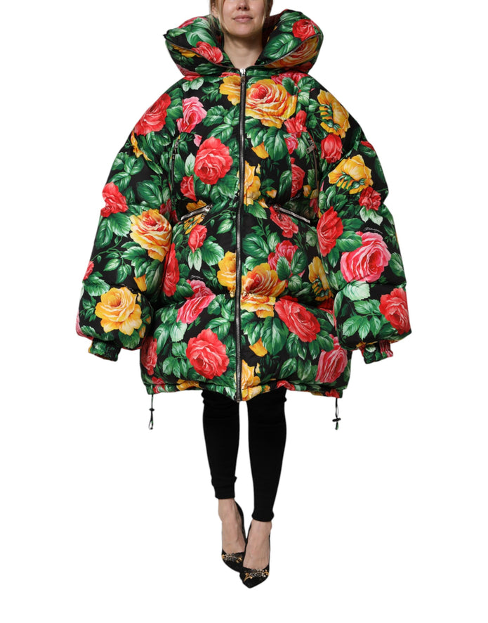 Multicolor Floral Puffer Hooded Jacket