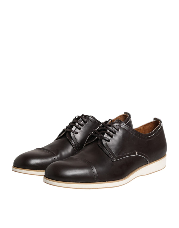 Dark Brown Leather Derby Lace Up Dress Formal Shoes