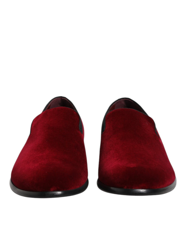 Red Cotton Velvet Slip On Loafers Formal Shoes