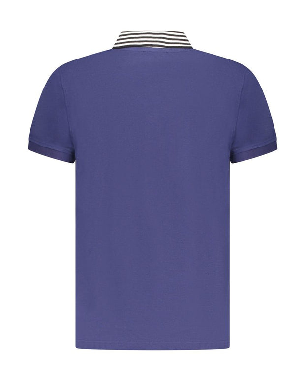 Blue Cotton Men Polo Shirt