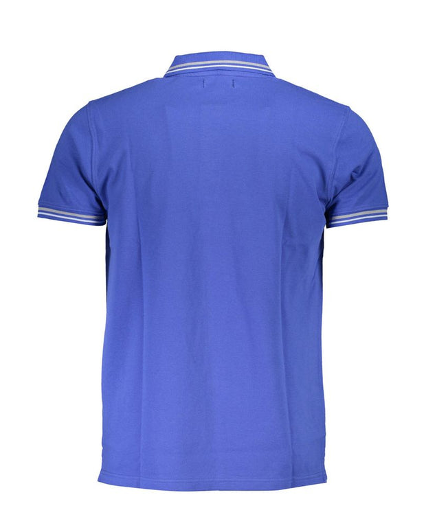 Blue Cotton Men Polo Shirt