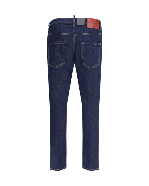 Blue Cotton Straight-Leg Jeans