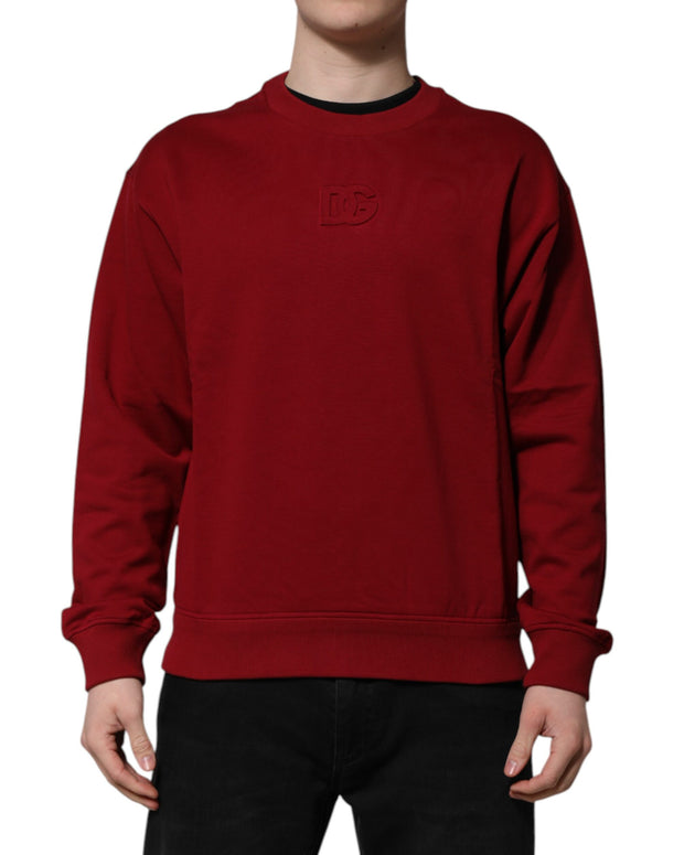 Red Embossed Logo Cotton Crew Neck Sweater