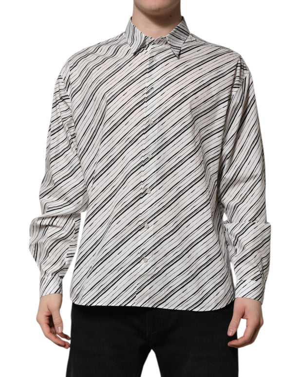 White Striped Long Sleeves Men Formal Shirt