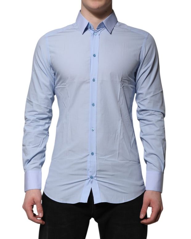 Blue Cotton GOLD Long Sleeves Men Dress Shirt
