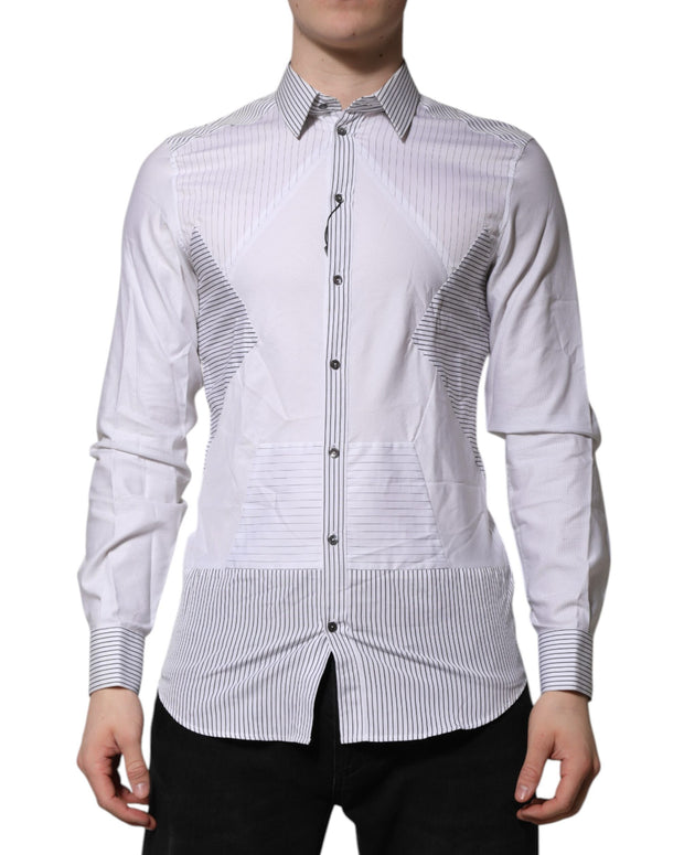 White Striped GOLD Long Sleeves Dress Shirt