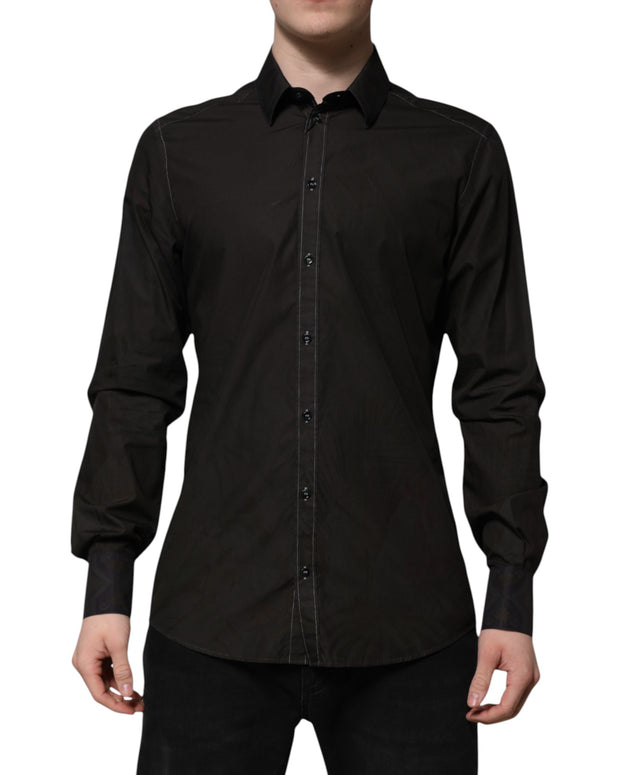 Black Cotton Jacquard GOLD Collar Dress Shirt