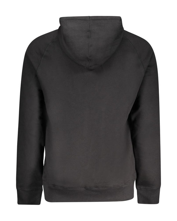 Black Cotton Mens Sweater with Central Pockets and Zip