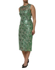 Green Cotton Floral Lace Sheath Midi Dress