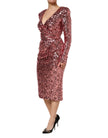 Pink Sequin Statement Nylon Midi V-Neck Dress