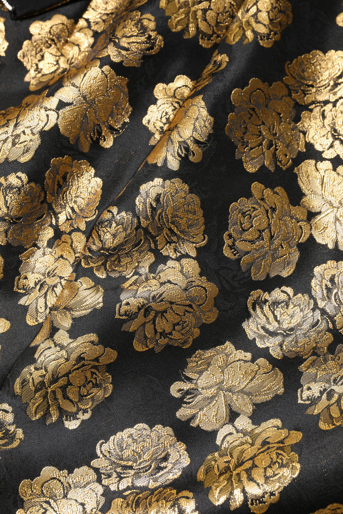 Black Gold Floral Print Jacquard Mini Skirt