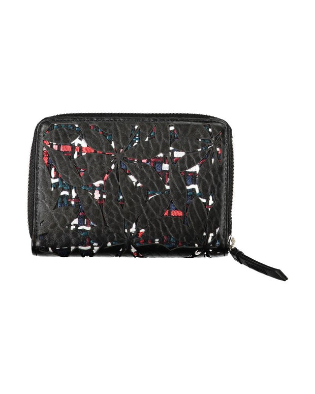 Elegant Black Zip Wallet with Contrasting Accents