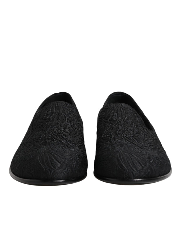 Black Jacquard Slip On Loafers Formal Shoes