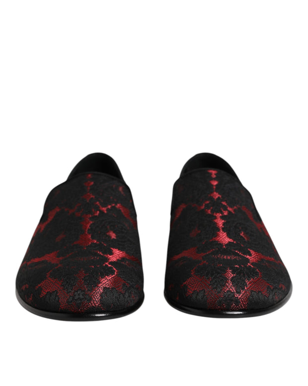 Red Black Jacquard Slip On Loafers Shoes