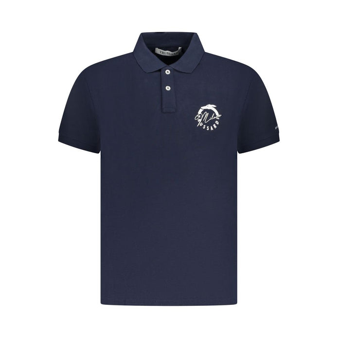 Blue Cotton Men Polo Shirt