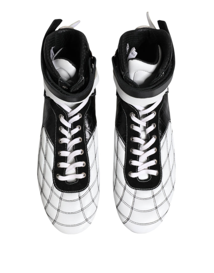 Black White Leather High Top Sneakers Shoes