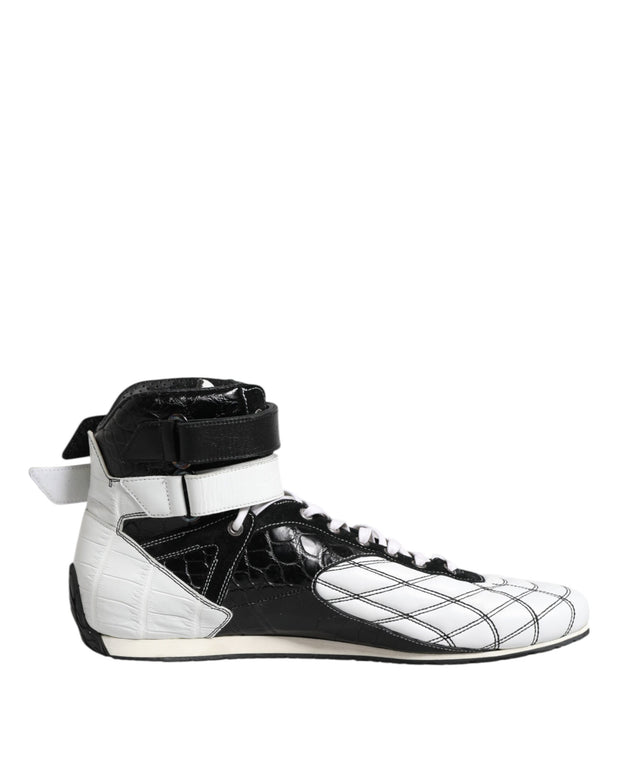 Black White Leather High Top Sneakers Shoes