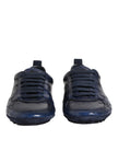 Dark Blue Leather Low Top Men Sneakers Shoes