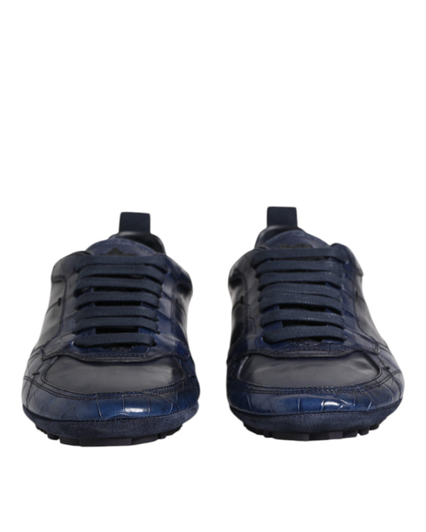 Dark Blue Leather Low Top Men Sneakers Shoes