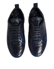 Dark Blue Leather Low Top Men Sneakers Shoes