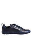 Dark Blue Leather Low Top Men Sneakers Shoes