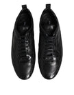 Black Exotic Leather Low Top Sneakers Shoes