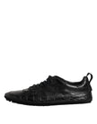 Black Exotic Leather Low Top Sneakers Shoes