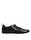 Black Exotic Leather Low Top Sneakers Shoes