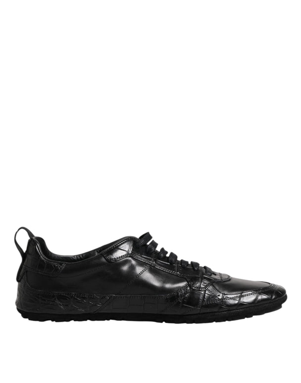 Black Exotic Leather Low Top Sneakers Shoes