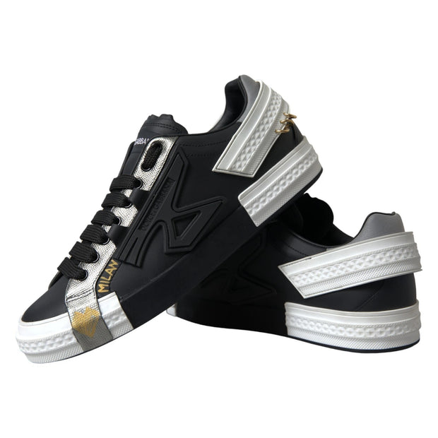 Black Leather Low Top Sneakers Portofino Shoes
