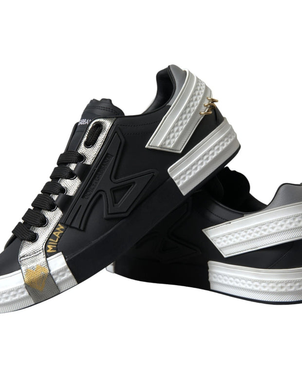 Black Leather Low Top Sneakers Portofino Shoes