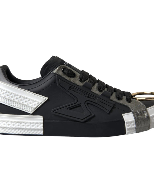 Black Leather Low Top Sneakers Portofino Shoes