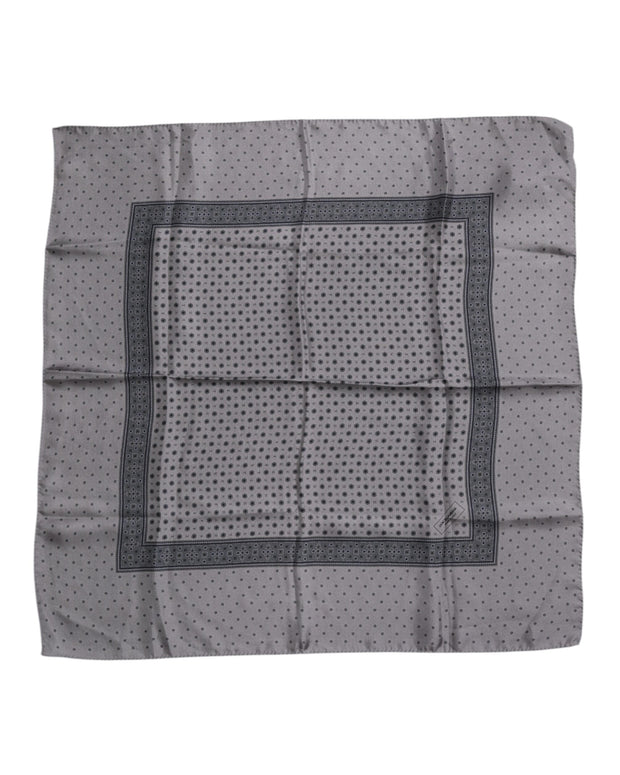 Gray Polka Dot Silk Square Men Foulard Scarf