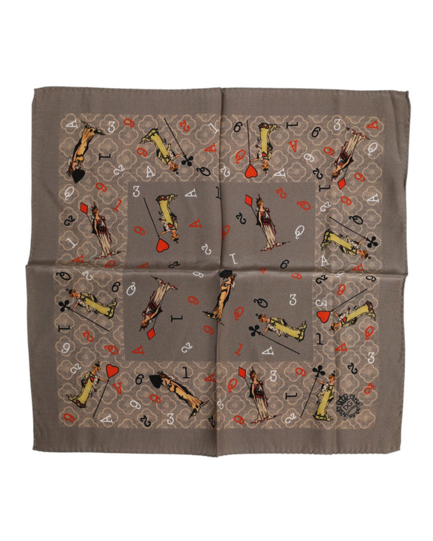 Brown Silk Printed Square Men Foulard Scarf