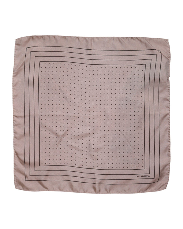 Beige Dotted Silk Square Men Foulard Scarf