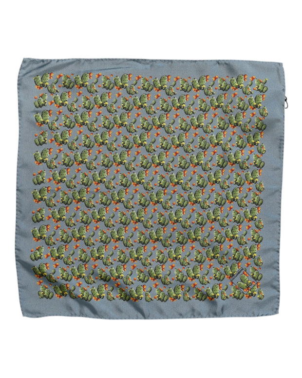 Gray Green Cactus Print Square Foulard Scarf