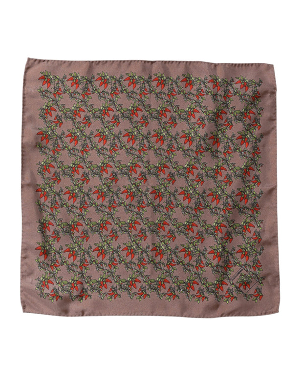 Brown Chilis Silk Square Men Foulard Scarf