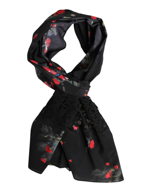 Black Floral Print Neck Warmer Wrap Scarf